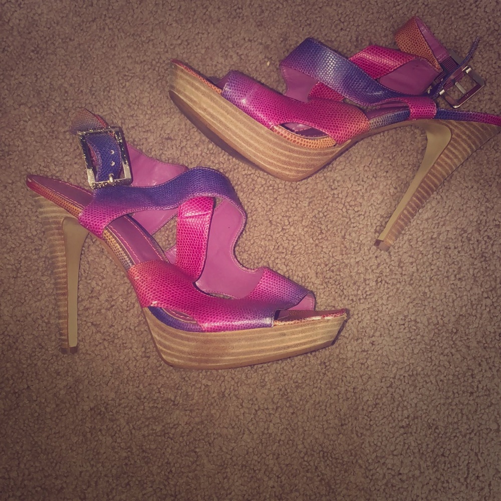 Pink and purple heeled sandal